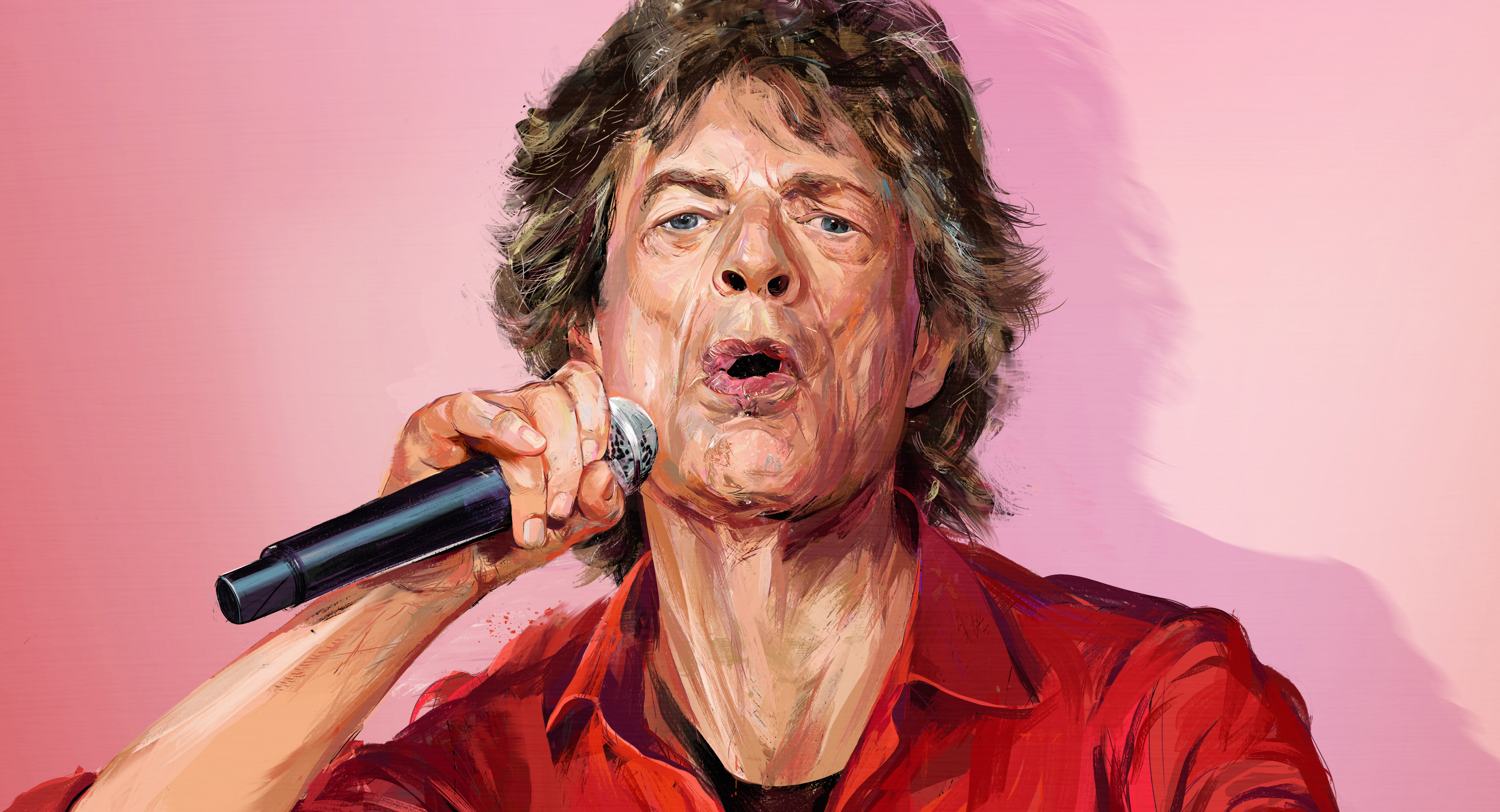 detail of portrait illustration of Mick Jagger